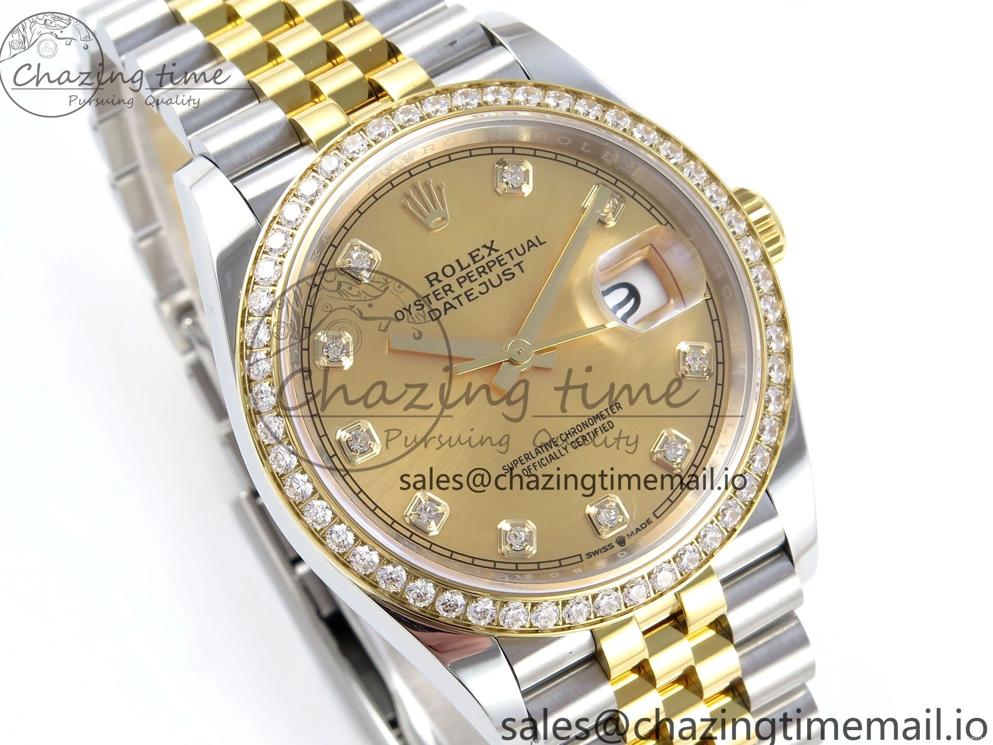 MiroTime 1223 Attractive DateJust 36 126283RBR EWEF Best Edition YG Diamonds Dial on SS YG Jubilee Bracelet A 635